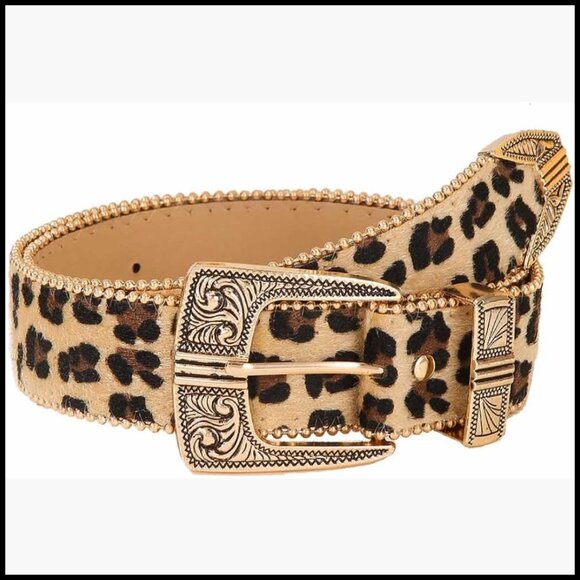 Leopard Belt with Gold Buckle, Adjustable Suede Leather, Western Fashion main image 4